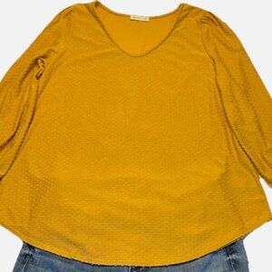 XL Reb.In.J. Mustard Long Sleeve Swiss Dot Blouse with Ruffle Sleeve